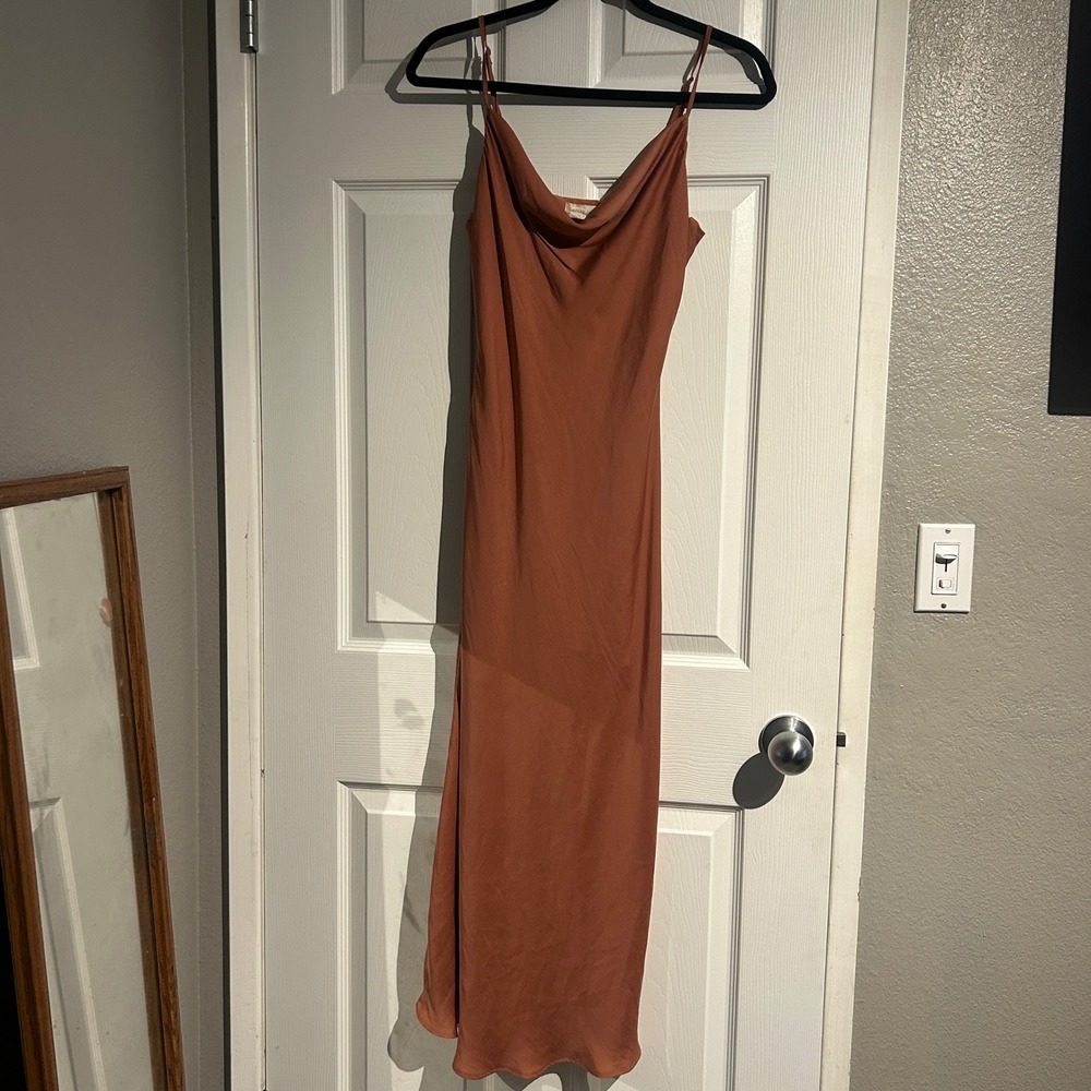 Altar'd State Cowl Neck Slip Dress Terracotta Rust Satin Midi ASWD-232-030 Small